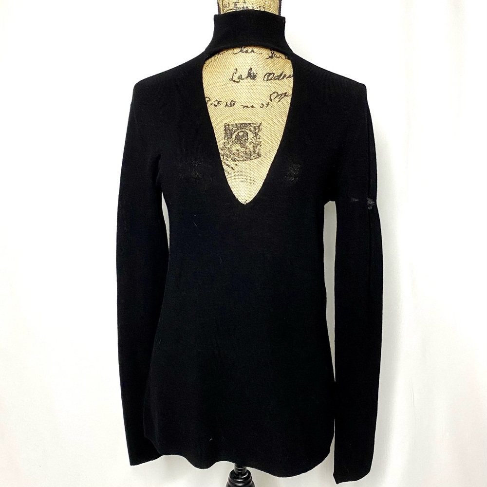 A.L.C. Merino Wool Mock Neck Deep V Sweater Top